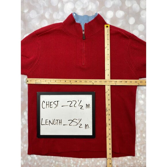Tommy Hilfiger Mens XL Red 1/4 Zip Ribbed 100% Cotton Pullover Sweater - Picture 8 of 9